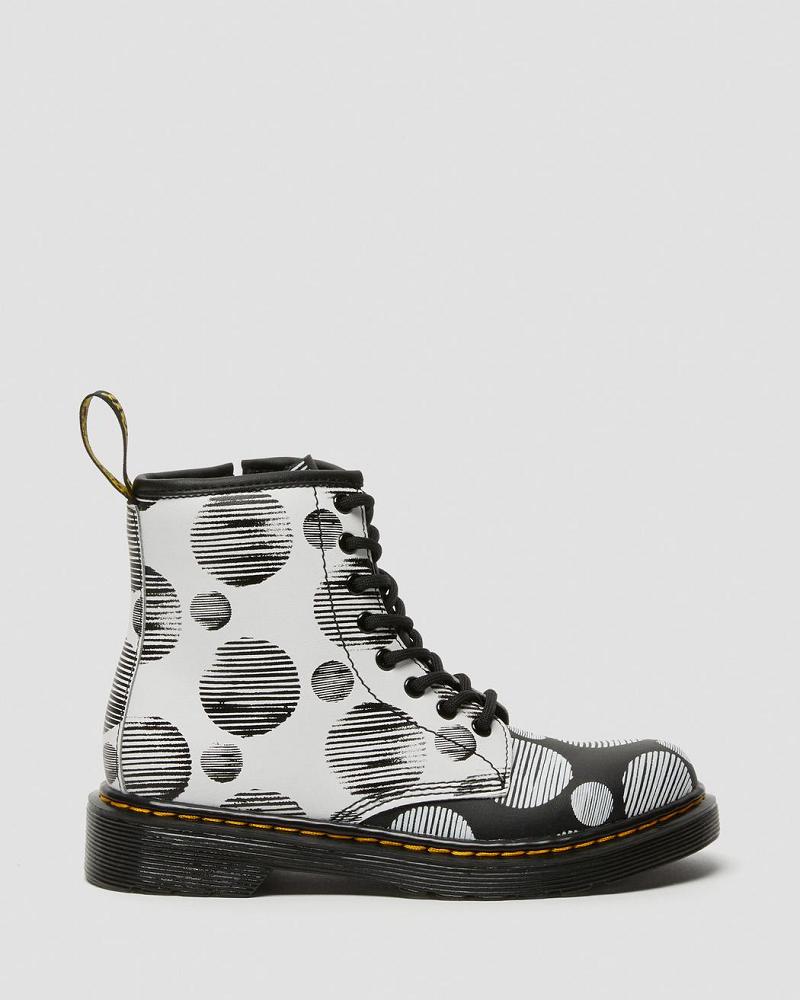 Black Kids' Dr Martens Junior 1460 Polka Dot Leather Lace Up Boots | CA 687WNB